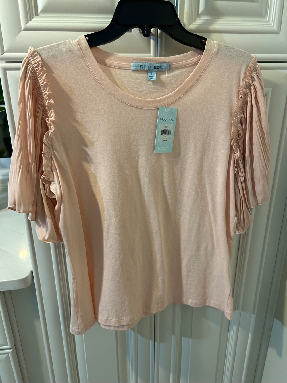 Blue Sol Pale Blush Ruched Sleeve Short-Sleeve Tee